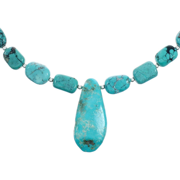 Sterling Silver Turquoise Pendant Bead Native American Necklace Set X10543